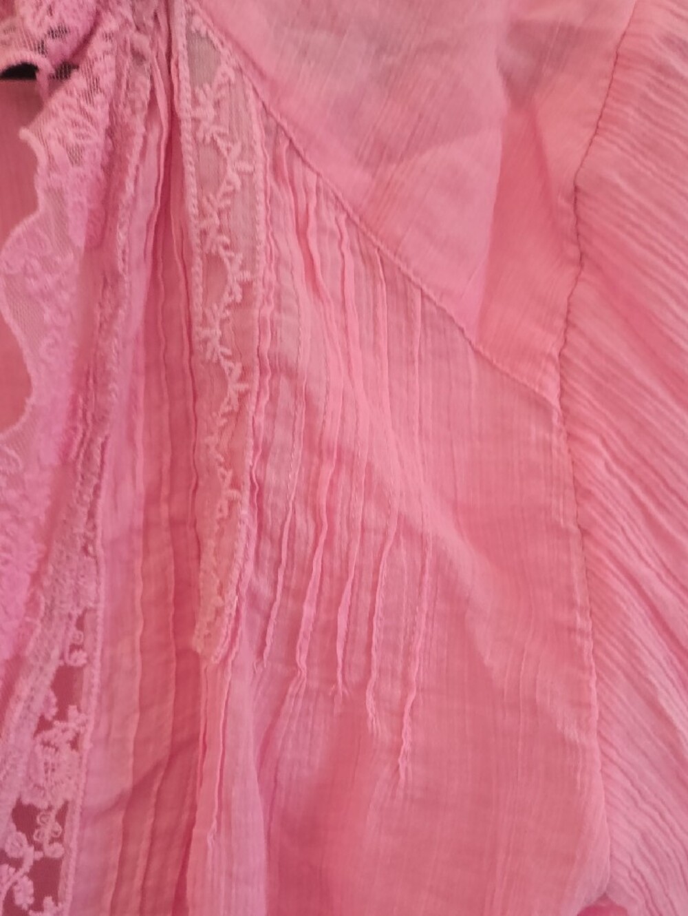 Free People Pink Lace-Trim Button Front Blouse - Picture 6 of 8